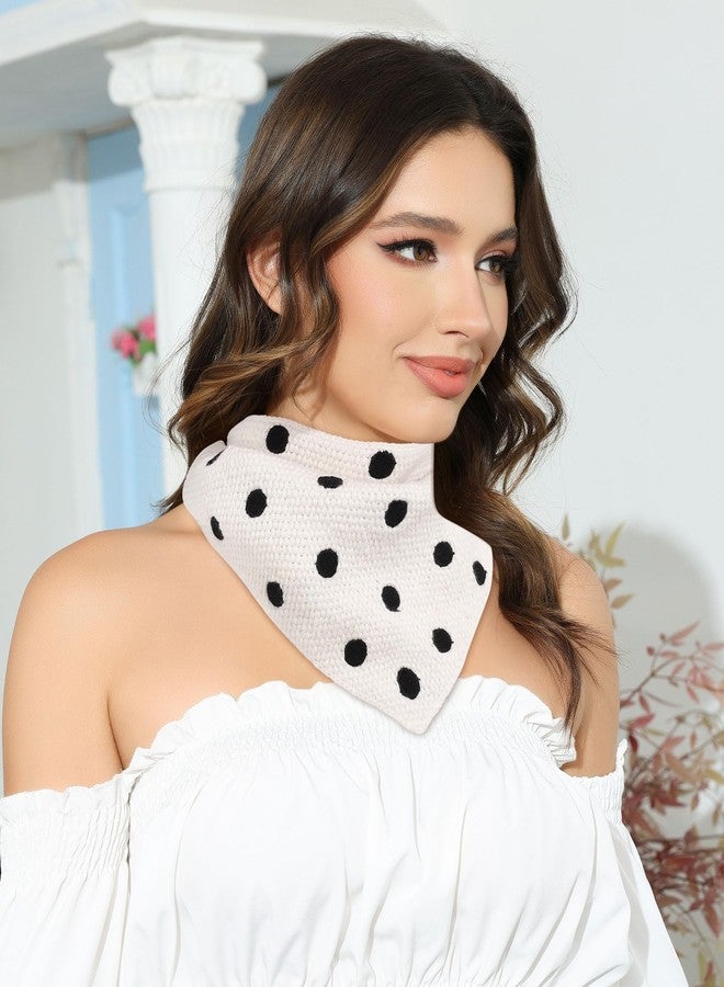 أوايتر وشاح رأس كروشيه من AWAYTR، باندانا شعر نسائية، باندانا محبوكة، عصابة رأس، وشاح برباط خلفي، غطاء رأس مزين بالزهور للفتيات (منقط - أسود + أبيض) - Image 4